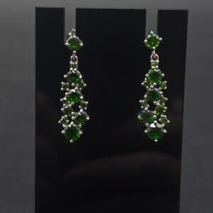 JTV BBJ Green Diopside Gemstone Earrings 925 Sterling Silver